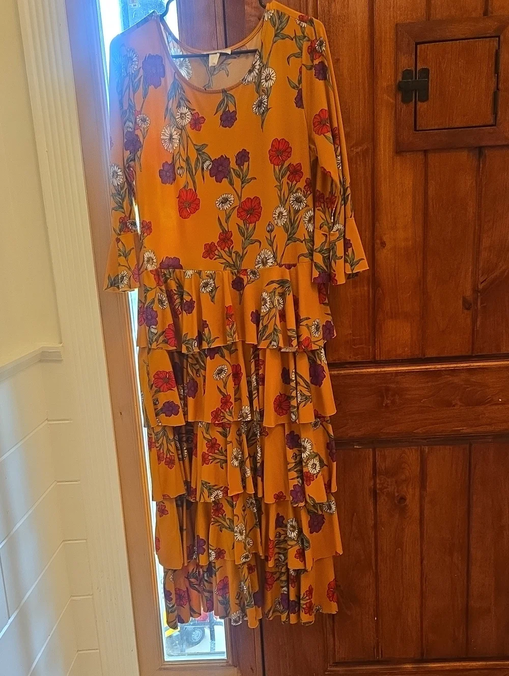 Avita Mustard Floral Scoop Neck Dress